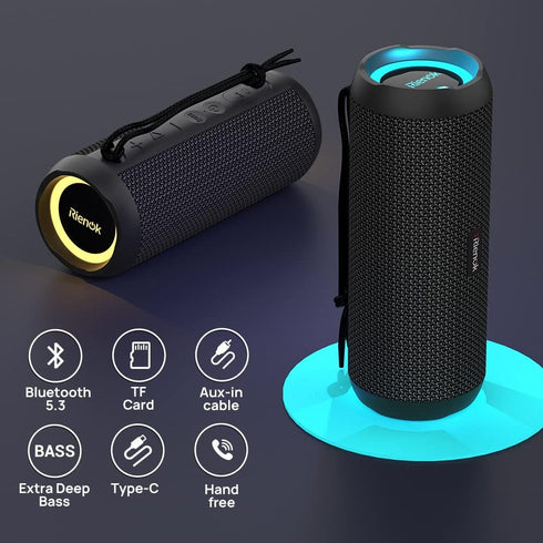 RIENOK Portable Bluetooth Speaker, 30W Dual Pairing, IPX7 Waterproof, True Wireless Stereo HD Sound for Home, Party