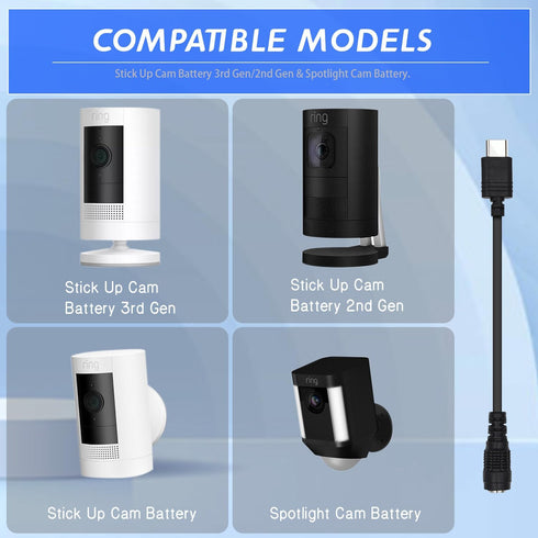 Charge Cable Power Adapter Compatible with Ring Stick Up Cam Battery 3rd Gen/2nd Gen/Plug-in, Weatherproof Power Cord Continuously Charge Your Camera Indoor & Outdoor, 13.2FT