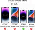 2 Pack Anti-Spy 360° Matte Tempered Glass Screen Protector for iPhone 14 Pro 6.1" - Anti-glare, 4-Sides Privacy Film.