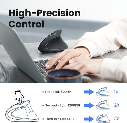 Perixx PERIMICE-813B Bluetooth Vertical Mouse, Wireless 3-in-1 Multi-Device Technology, Black, Right Handed with Carry