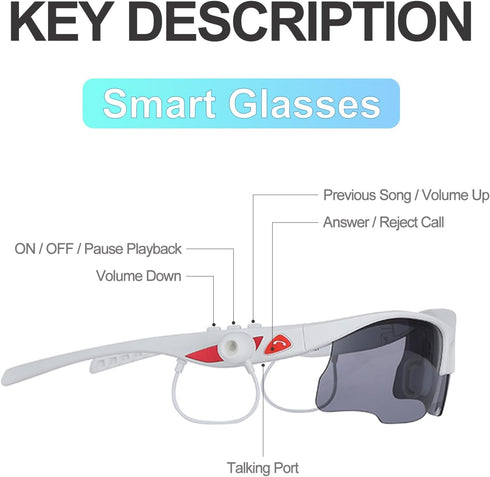 Smart Sport Sunglasses with Unbeatable UV Protection and Wireless Bluetooth 5.0 Perfect Wearable Technology for Outdoor Adventures, Gaming, Hands-Free Calls, Music On-The-Go & More (White)
