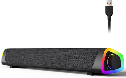 SOULION R30 Plus Bluetooth Computer Speakers for PC, Wired USB Powered Sound Bar with 6 Modes LED Lights