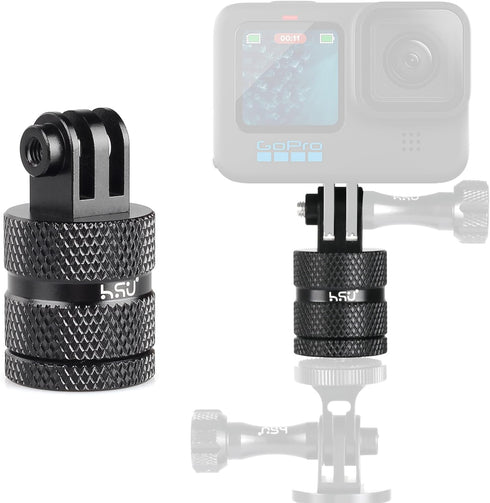 HSU Aluminum 1/4 inch 20 Camera Mount, 360 Degree Rotation Tripod Adapter for GoPro, DJI Osmo, Insta360