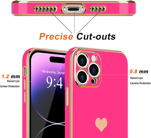 Teageo Compatible with iPhone 14 Pro Case for Girl Women, Cute Love-Heart Luxury Bling Soft Back Cover, Raised Camera