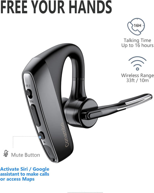 Conambo K18 Wireless Headset Bluetooth V5.1 - Hands-Free Single Ear Bluetooth Headset with Dual Mic Noise Canceling, 16