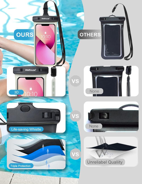 wellhouse Waterproof Phone Pouch, Case for iPhone 15 14 13 12 Pro Max, IPX8 3D Cellphone Dry Bag Beach Essentials -