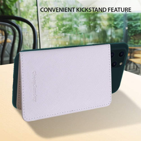 CheapSunday ID Card Holder Leather Phone Wallet Stick On with Stand for Most Cellphones (Beige)