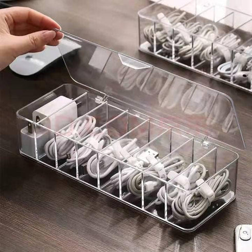 Plastic Cable Management Box, White Cable Management Box with 10 Wire Ties, Clear Power Cord Organizer