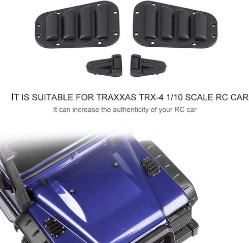 Set -4 1/10 RC Car Intake Grille & Engine Cover Hinge, Plastic Intake Grilles Engine Cover Hinges with Stickers