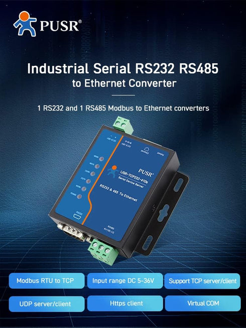 RS232 RS485 Modbus RTU to Modbus TCP Gateway, Serial to Ethernet Converter USR-TCP232-410s