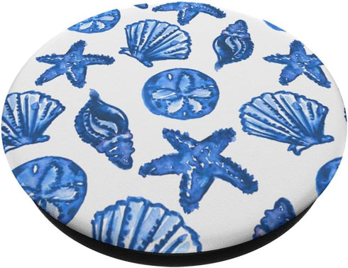 Coastal Granddaughter Preppy Shells Nautical Blue Watercolor PopSockets Standard PopGrip