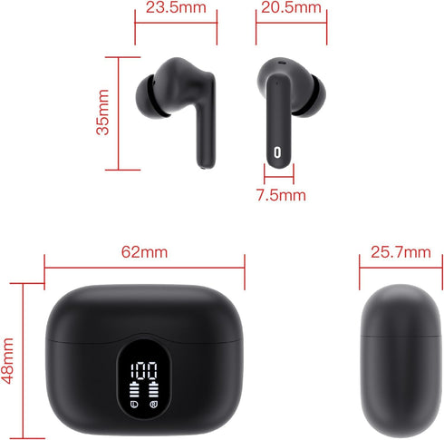 Wireless Earbuds, Bluetooth 5.3 Headphones with Noise Cancelling Mic, IP7 Waterproof, 36H Playtime for Sports, Black