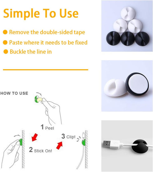 Cable Clips Organizer for Phone Charging Cable, Desktop Cord Clips for USB, Mouse, Headphone, Office, Nightstand