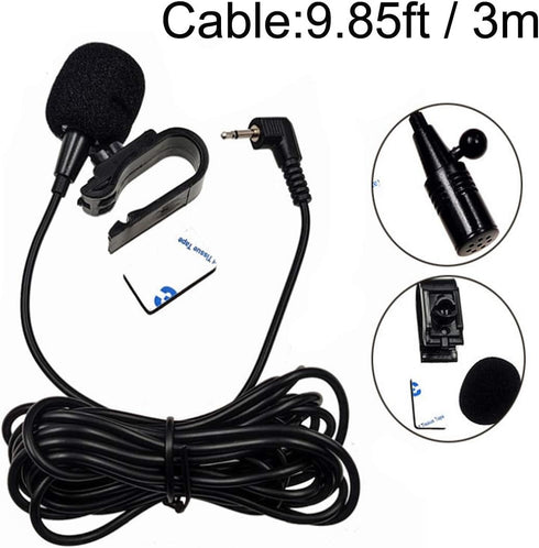3.5mm Car Microphone with 9.85 Feet Cable, External Assembly Mic for Vehicle Head Unit Bluetooth Enabled Stereo