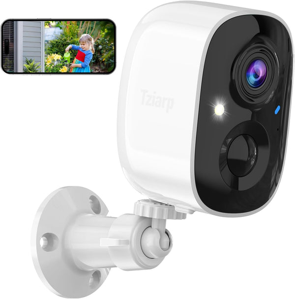 Tziarp 2K UHD Smart Wireless Security Camera Indoor/Outdoor,Battery Powered WiFi Camera with Color