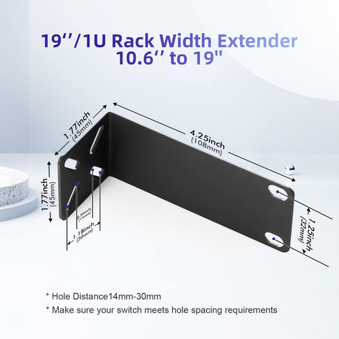 Rack Mount Kit for 10.6 inch Switches, Adjustable Ears for Netgear, Cisco, D-Link, TRENDnet, HP Products, 10.6" to 19"