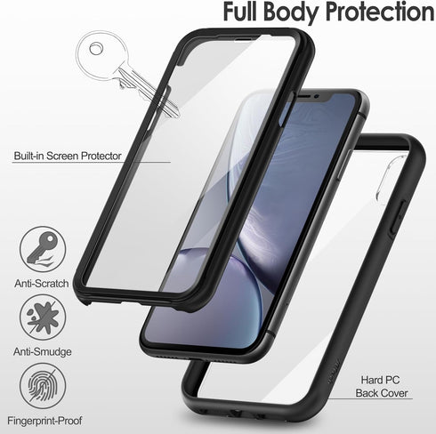JETech Case for iPhone XR - 6.1-Inch with Built-in Anti-Scratch Screen Protector, Rugged Clear-Back Cover (Black)