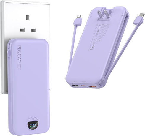 Ffnpua Portable Charger with Wall Plug, 10000mAh USB C Power Bank Fast Charging,