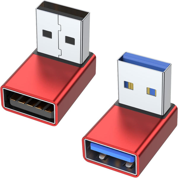 AreMe 90 Degree USB 3.0 Adapter 2 Pack, Up and Down Angle USB A Male to Female Converter for PC, Laptop, Charger