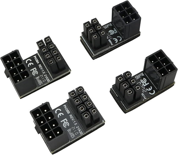 ZYAMY 4pcs PCIe 8 Pin 6 Pin U Turn 180 Degree Angle Connector Power Adapter Board for Desktop Graphics Card Black (Four