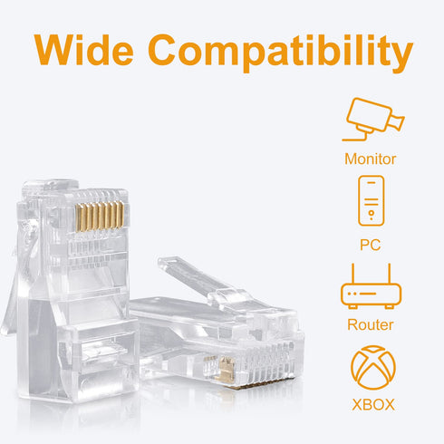 SHD RJ45 Connectors, 100Pcs Cat6, Cat5e, Cat5 Ethernet Cable Crimp Connectors, RJ45 Ends