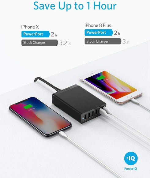 Anker 60W 6 Port Charging Station, PowerPort 6 Multi USB Charger for iPhone 15/Pro/Max, iPad, Galaxy & More