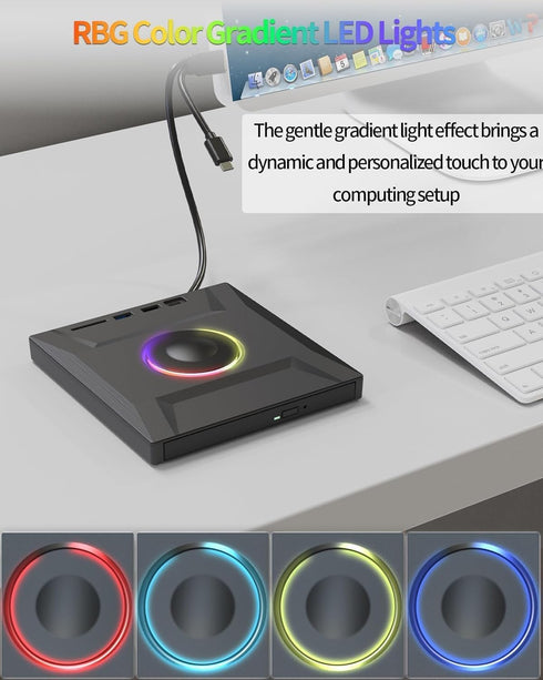 ASHDOL Drive,7 1 3.0 External CD DVD in USB and Type-C Disc Reader Writer Burner Player,Slim and Portable CD DVD +/-RW