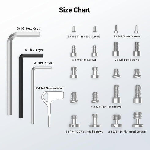 SmallRig 20Pcs Screws and Hex Key Storage Plate - Stainless Steel Screws with 4Pcs Hex Keys MD3184