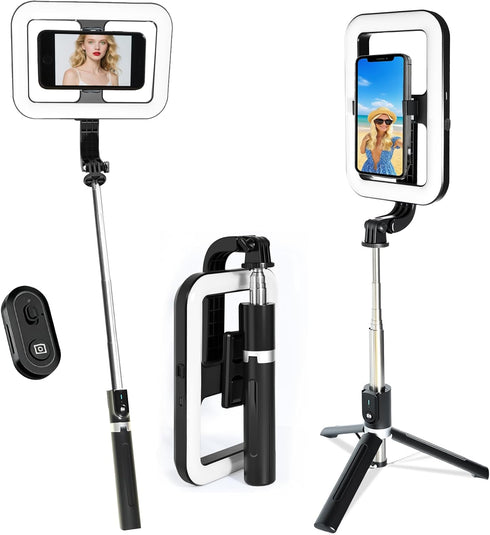 WEIIBDIE Foldable Selfie Light with Stand,54" Extendable Phone Holder Selfie Stick with Dimmable