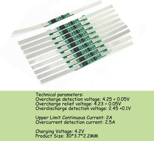 KOOBOOK 10pcs 3A BMS Protection Board with Solder Belt for 1S 3.7V 18650 Li-ion Battery Cell Kit