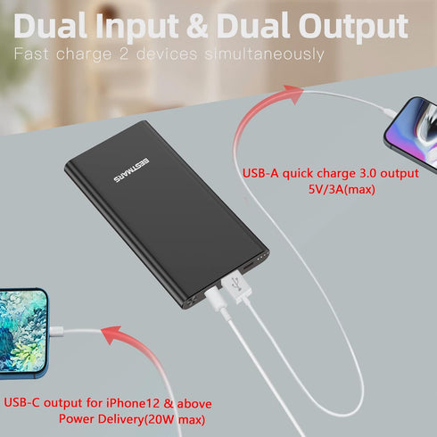 Power Bank Fast Charging PD 3.0 18W Quick Charge 10000mAh USB-C Portable Charger for iPhone 15 14 13 12 11