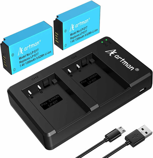 A Artman Artman LP-E17 Battery 2-Pack and Rapid Dual LP E17 Battery Charger for