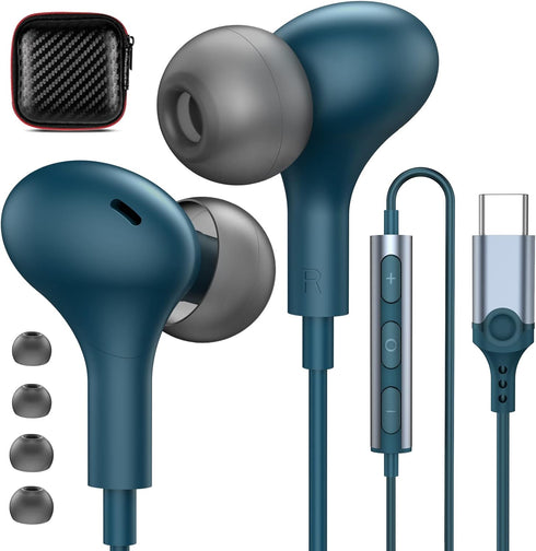 USB C Headphones for iPhone 15, Samsung S24 Ultra, Pixel 6, OnePlus, with Mic & Volume Control, Magnetic Wired Earbuds.