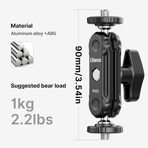 ULANZI Magic Arm with Double Ballhead 1/4" Screw, Compatible with Universal Monitor Mount for Camera Accessories