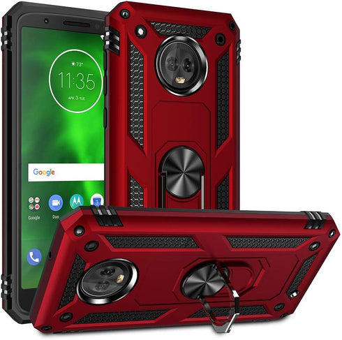 Military Grade Drop Impact Case for Motorola Moto G6 with 360 Metal Rotating Ring Kickstand Holder, Shockproof (Sliver)