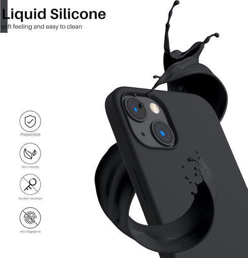 ORNARTO iPhone 13 Case 6.1" - Slim Liquid Silicone, 3 Layers, Full Coverage Soft Gel Rubber - Midnight Color