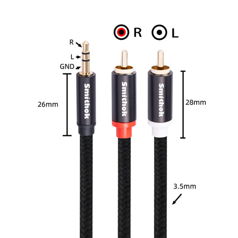 2 Pack 3.5mm to RCA Cable - Gold Plated Nylon Braided 1/8 Male to Male Stereo Aux Cord (6Ft/1.8m)
