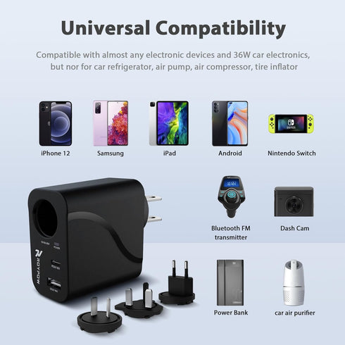RoyPow AC to DC Converter, 110V/120V to 12V, 36W USB C Charger with 3-Ports Wall Charger for iPhone, iPad