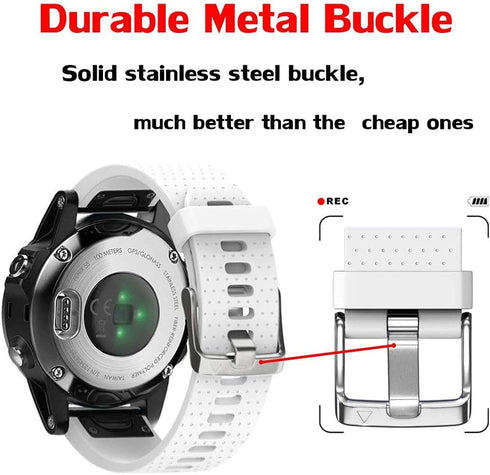 NotoCity Compatible Fenix 5S/6S/7S/8 43mm Watch Band - Quickfit Soft Silicone Replacement Strap (Silver Buckle - 2pcs)