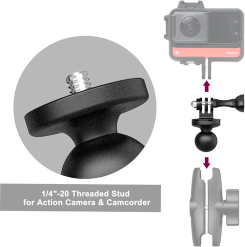 1" Ball Mount Adapter for Insta360 One X2, X, One R, RS, GO 2, GoPro Hero, Compatible with RAM Ball Head Mounts B Size