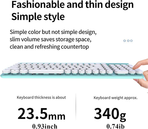 Rechargeable Keyboard and Mouse Combo, 2.4Ghz Wireless Retro Mute Set for Laptop Desktop PC, Light Green