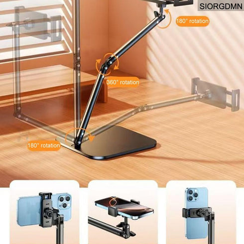 SIORGDMN Overhead phone stand for Video Recording on desk,Adjustable Smartphones holder,Articulating Arm Stand