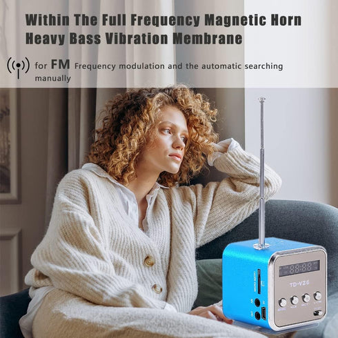 Eboxer Portable Mini Speaker FM Radio Stereo Speaker, Support TF Card, Perfect for Room, Bike, Car (Blue)