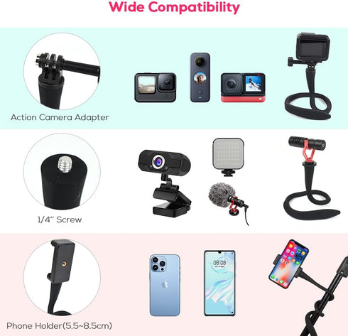 Fence Mount Chain Link Mount for Action Camera Phone, Flexible Clamp Selfie Pole Gooseneck Mount for GoPro, Insta360,