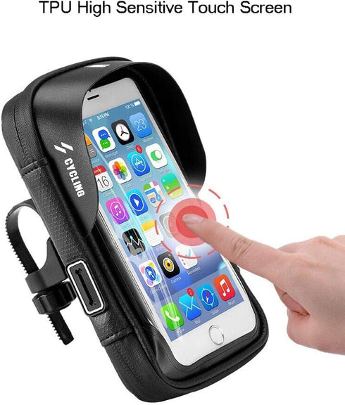 360° Rotatable Waterproof Bike Phone Mount Bag, Touch Screen Holder for iPhone 15 14 13 12 11, Galaxy S23 FE, Google