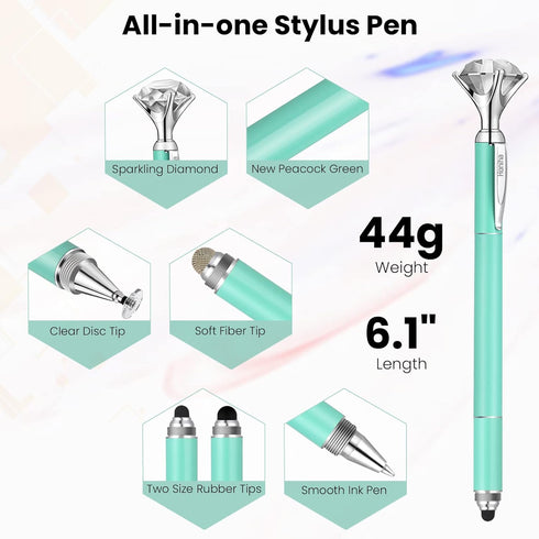 Stylus Pen, Big Diamond Multi-Tips Stylus Pens for Touch Screens Capacitive Stylus Universal Stylist Pen for for iPad iPhone and All Other Tablets & Cell Phones-Green
