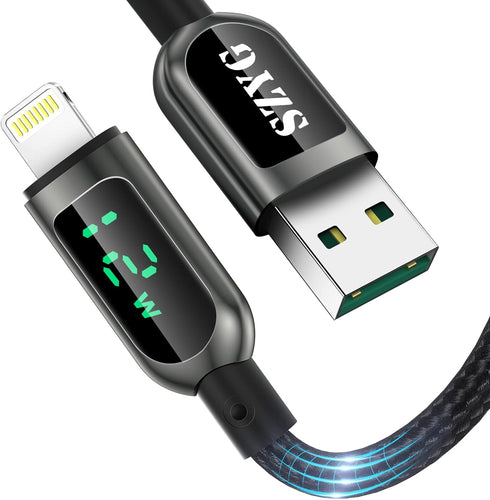 AICase iPhone Charger Cable - 6.4ft Nylon Braided Charging Syncing Cord with LED Display for iPhone 13/12/11/X