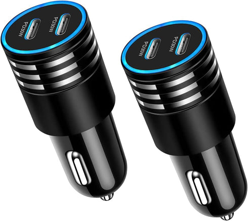 2Pack 60W USB Car Charger, Fast Charging Cigarette Lighter Adapter with 2 Ports, Type C Mini Car Charger for iPhone