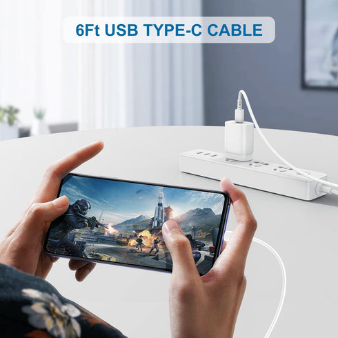 25W PD USB C Wall Charger 2 Pack & 6ft Cable for Samsung Galaxy S23 S22 S21 S20 Plus, Note 20 10 9, Pixel 6 5 4 Pro XL.
