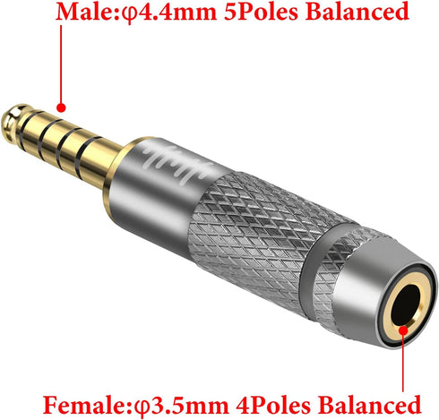 Geekria 4.4mm Male to 3.5mm Balanced Female Headphones Adapter, Aluminum Alloy Gold Plated